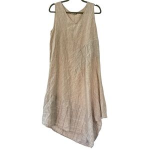 Chalet Et Ceci Sleeveless Patchwork Asymmetrical Linen Midi Dress in Beige Large